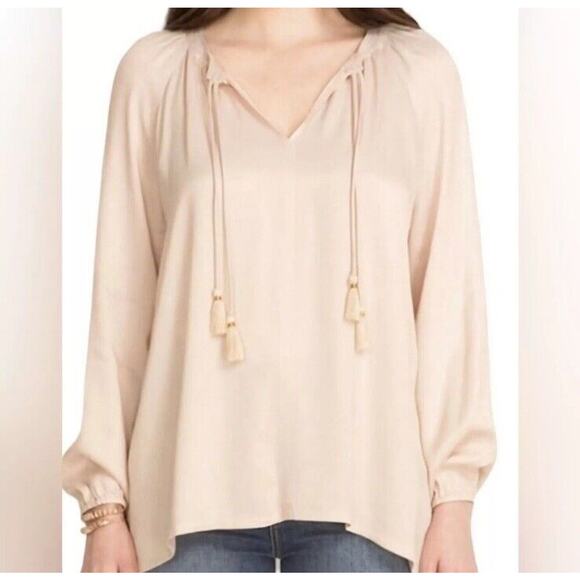 Johnny Was CALME Ivory Peasent Fringe Long Sleeve Blouse Double Tassel Medium - Picture 1 of 7